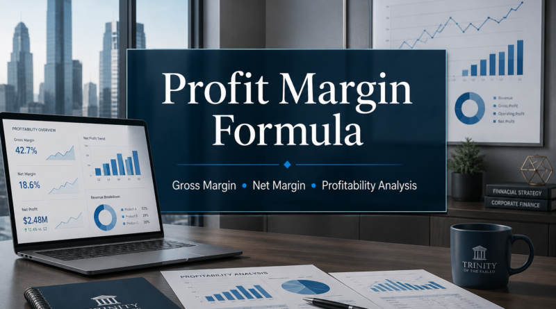 Profit margin formula with gross margin, net margin, profitability analysis, and financial performance charts